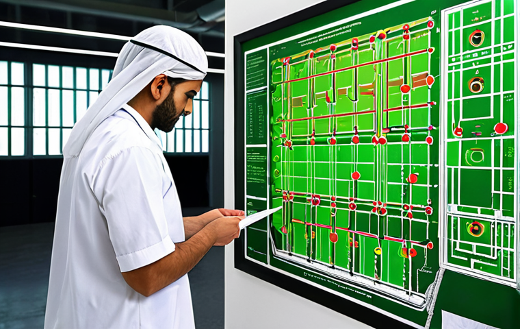 **Prompt:** A highly focused environmental engineer, an Arab male or female, meticulously examining a complex blueprint for a sustainable water treatment facility. Highlighted areas on the blueprint signify past challenges or errors, depicted as subtle, glowing red points. From these points, intricate, bright lines extend upwards, transforming into green, vibrant representations of new insights and solutions, illustrating the concept of learning and growth from mistakes. The background blends a modern engineering office with subtle elements of a thriving, green environment. The atmosphere is one of deep concentration, intellectual clarity, and professional dedication. Realistic, detailed, and inspiring. --ar 16:9