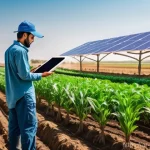 Home 5 농업환경기술자 자격증과 IT 기술 활용 - **Prompt:** A dynamic scene of an advanced Arab farm. In the foreground, an industrious young Arab f...