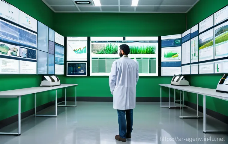농업환경기술자 자격증과 IT 기술 활용 - **Prompt:** A dynamic scene of an advanced Arab farm. In the foreground, an industrious young Arab f...