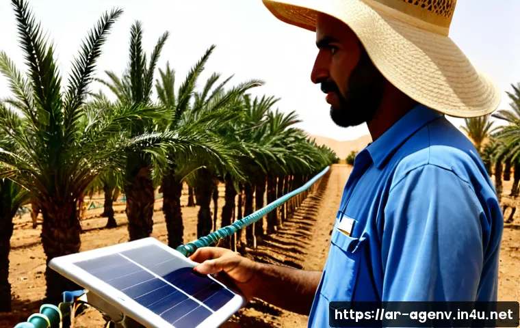 농업환경기술자와 탄소 배출 저감 기술 - Photorealistic agricultural environmental technician in modest practical field clothing and sun hat ...